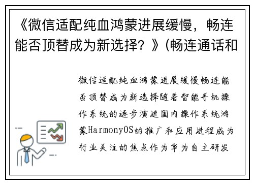 《微信适配纯血鸿蒙进展缓慢，畅连能否顶替成为新选择？》(畅连通话和微信通话的区别)