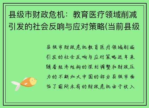 县级市财政危机：教育医疗领域削减引发的社会反响与应对策略(当前县级财政存在的困难和问题)